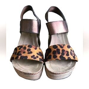 Pierre Dumas Cheetah and Copper Wedge Sandals | Sz 8